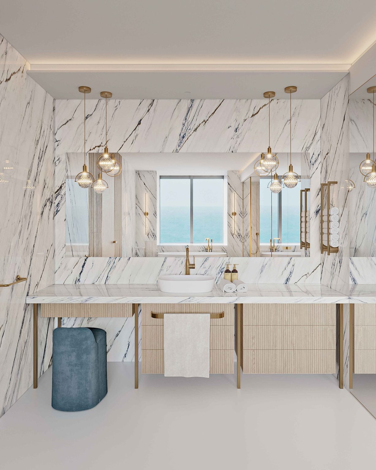 A modern spa-inspired bathroom designed by Natalia Starinova, offering relaxation and luxury in Miami